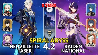 New 4.2 Spiral Abyss│Neuvillette Taser & Raiden National | Floor 12 - 9 Stars | Genshin Impact