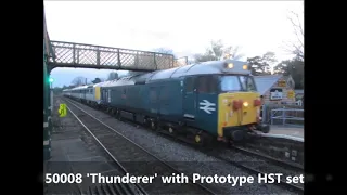 50008 'Thunderer' with 43000 Prototype HST arrive at Wymondham Station