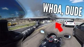 CAR FLIPPED, BLEW UP & CAUGHT FIRE! "ASSAULTED" FHP OFFICER - MOTORCYCLE vs BAD DRIVERS - RPSTV