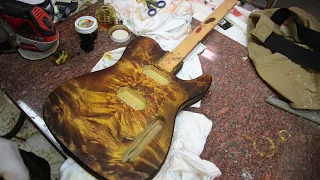 Honey Burst Guitar on a Flamed Maple Burl Tele Project Luthier Transtints