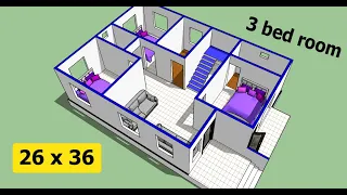 26 x 36 house plan with 3d elevation II 26 x 36 ghar ka naksha II 26 x 36 home design