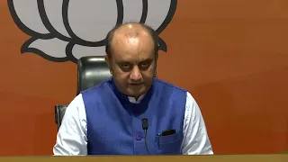 BJP National Spokesperson Dr. Sudhanshu Trivedi addresses a press conference at BJP HQ in New Delhi.