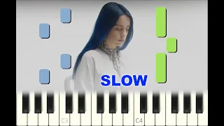 SLOW piano tutorial "WHEN THE PARTY'S OVER" Billie Eilish, with free sheet music