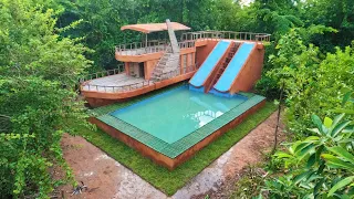 Awesome Build two stories Modern Boat Villa House & beautiful Water Slide into Swimming Pool