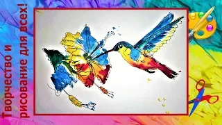 Рисуем птицу колибри и цветок акварелью ПРОСТО поэтапно