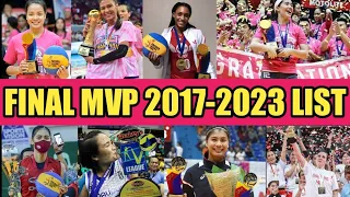 PVL FINAL MVP AWARDEES SINCE 2017 TO 2023 KILALANIN