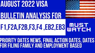 August 2022 Visa bulletin Analysis|| F1,F2A, F2B,F3,F4,EB2,EB3, Priority date News