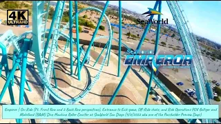 [4K] Emperor On-Ride (3 Seats) and Entrance to Exit Queue POV Dive Coaster | SeaWorld San Diego 2022