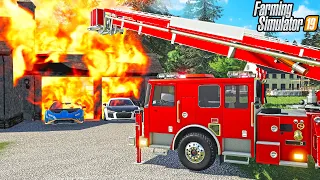 LUXURY CARS ON FIRE! | LADDER TRUCK RESCUE | FARMING SIMULATOR 2019