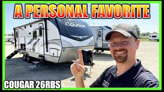 FULL TIME RV Warranty & ½ Ton Tow | 2021 Cougar 26RBS Travel Trailer