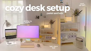 desk makeover 🎐 cozy pastel setup, painting my monitor, wfh tech haul, organizing + decor tips