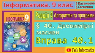 § 40. Двовимірні масиви. Вправа 40.1 | 9 клас | Казанцева