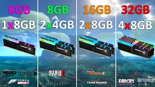 8GB(1x8GB) vs 8GB(2x4GB) vs 16GB(2x8GB) vs 32GB(4x8GB) - Test in 10 Games | 1080p