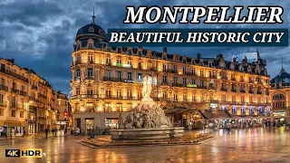 Montpellier France  - Beautiful Historic City -  Night Walking Tour 4K Ultra HD