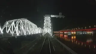 Cab View Trains Russia. Night city trip.