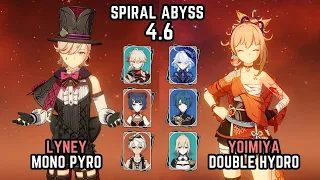 C0 Lyney Mono Pyro & C0 Yoimiya Double Hydro F2P | Spiral Abyss 4.6 Floor 12 9⭐| Genshin Impact