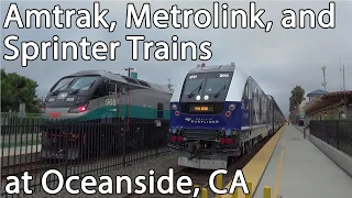 Amtrak, Metrolink, and Sprinter Trains at Oceanside Station, California