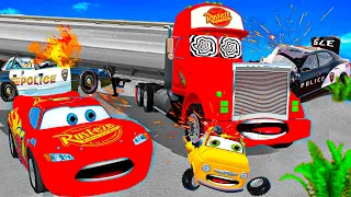 Lightning McQueen and MATER vs MACK CRAZY TRUCK  Pixar cars  in  BeamNG.drive