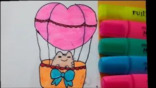 How to draw Pusheen in hot Air balloon ll Valentine's Day ❤️ with fiza Rida Arts