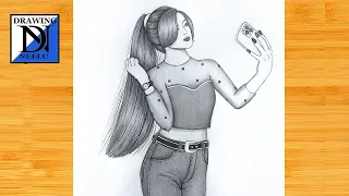 How to draw a Beautiful girl taking a selfie || Pencil sketch for beginner || Drawing tutorial