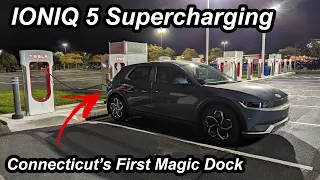 Ioniq 5 Charging at First Tesla Supercharger with Magic Dock in New England