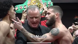 Damn Caleb Plant Pokes David Benavidez In The Face During Face Off EsNews Boxing