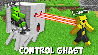 How to CONTROL A GHAST TO TROLL A FRIEND in Minecraft ? LEMON VS LIME CONTROL MOB !