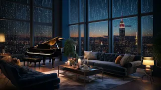 Urban Lullaby | Piano and Rain Sounds in Cozy Room for Peaceful Sleep | ASMR Ambience Rain on Window