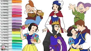 Disney Princess Coloring Book Compilation Snow White Prince Charming Evil Queen Happy and Dopey