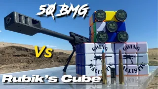 50 BMG vs World’s Largest Rubik's Cubes