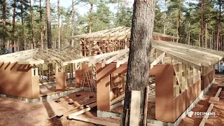 Timber truss roof structure and frame for a private house