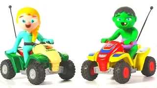 SUPERHERO BABIES USE MOTORBIKES ❤ Spiderman, Hulk & Frozen Play Doh Cartoons For Kids