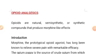 Opioid Analgesics (Part 1)