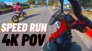 POV student wheelies electric stunt bike to school // 72v Sur Ron Supermoto