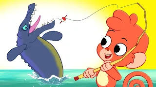 Club Baboo Dinosaurs for Kids | Baboo goes Fishing | Dinosaur Cartoon | Mosasaurus