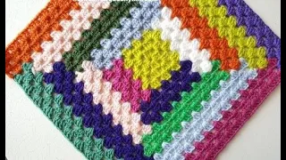 Crochet square blanket , step by step colorful mosaic pattern