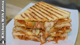 Chicken Fajita Sandwich Recipe - Chicken Cheese Sandwich - Kitchen With Amna