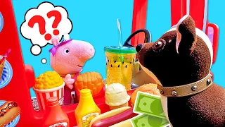 Il cane giocattolo Cioccolata va al negozio ambulante di Peppa! Giochi per bambini