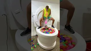 My MEAN Boyfriend Balloon PRANKED Me in the Worlds Largest Toilet Colorful Pool #shorts