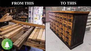 Apothecary Cabinet Workbench Made From Pallet Wood, Worktop Offcuts and Oak Flooring.