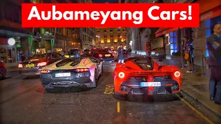 Aubameyang's  £3 Million LaFerrari and wrapped Lamborghini Aventador leaving Novikov restaurant