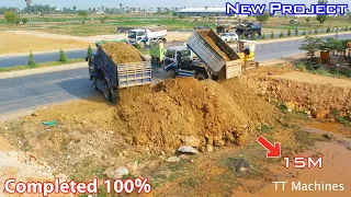 Full Action 100% Completed !! Just Starting Project Filling Land Size 15x15 Meter Truck5T, Bulldozer