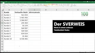 Werte in anderer Tabelle (oder Tabellenblatt finden) | Der SVERWEIS | 100 Sekunden Excel