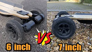 Evolve 6 vs 7 inch AT Wheel Setup - Which all terrain electric skateboard wheel is best?