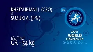 1/4 GR - 54 kg: J. KHETSURIANI (GEO) df. A. SUZUKI (JPN), 9-5