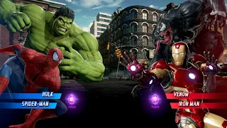 HULK & SpiderMan Vs Venom & IronMan [Very Hard]AI Marvel Capcom infinite Gameplay