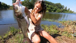 Когда взял девушку на рыбалку! Ловля толстолоба на поплавок