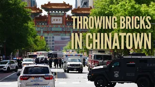 Biden lands at White House and crazy guy throws bricks off a building in Chinatown.