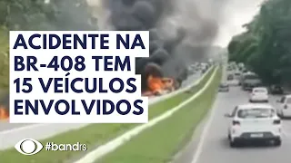 Engavetamento na BR-408 com 15 veículos deixa feridos em São Lourenço