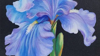 How to Paint a Blue Iris Acrylic Painting LIVE Tutorial